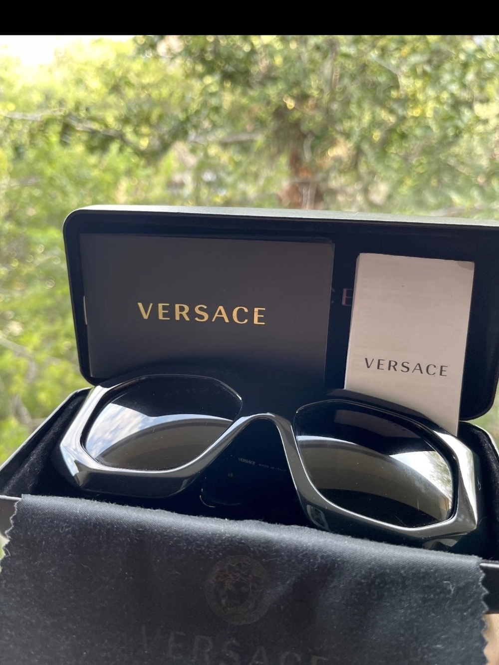 Authentic Versace Black Sunglasses with Gold Logo Detailing